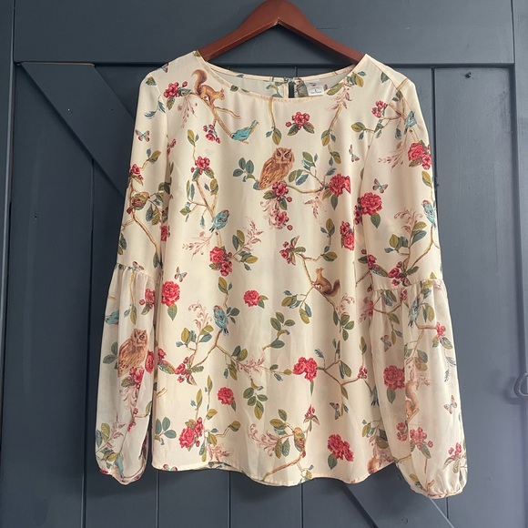 LC Lauren Conrad Tops - LC Lauren Conrad + Disney Cream Blouse with Pink Floral & Blue Bird Print